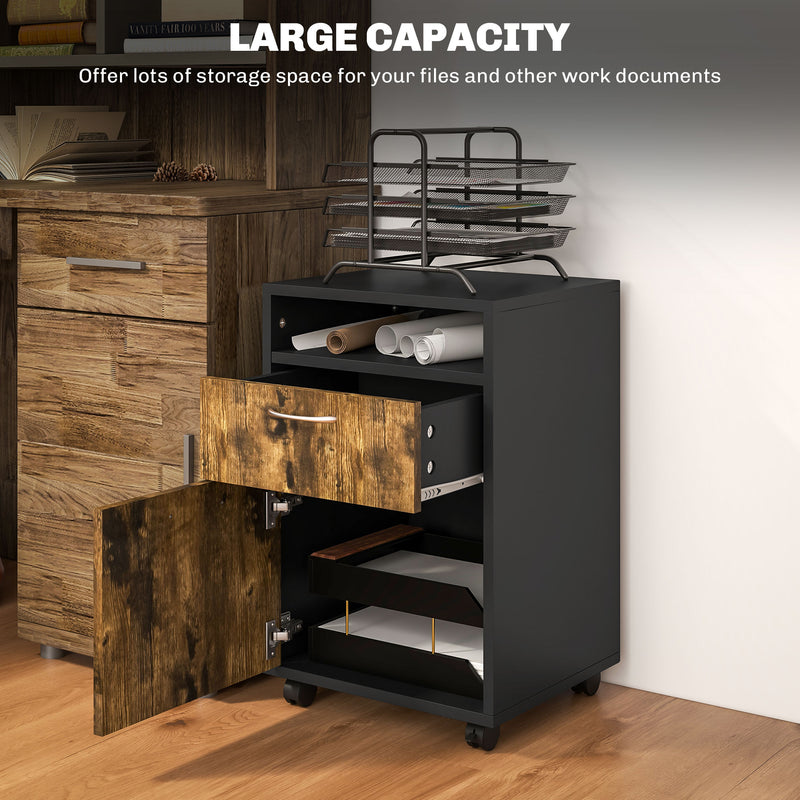 HOMCOM 60cm Filing Cabinet with Drawers and Open Shelf