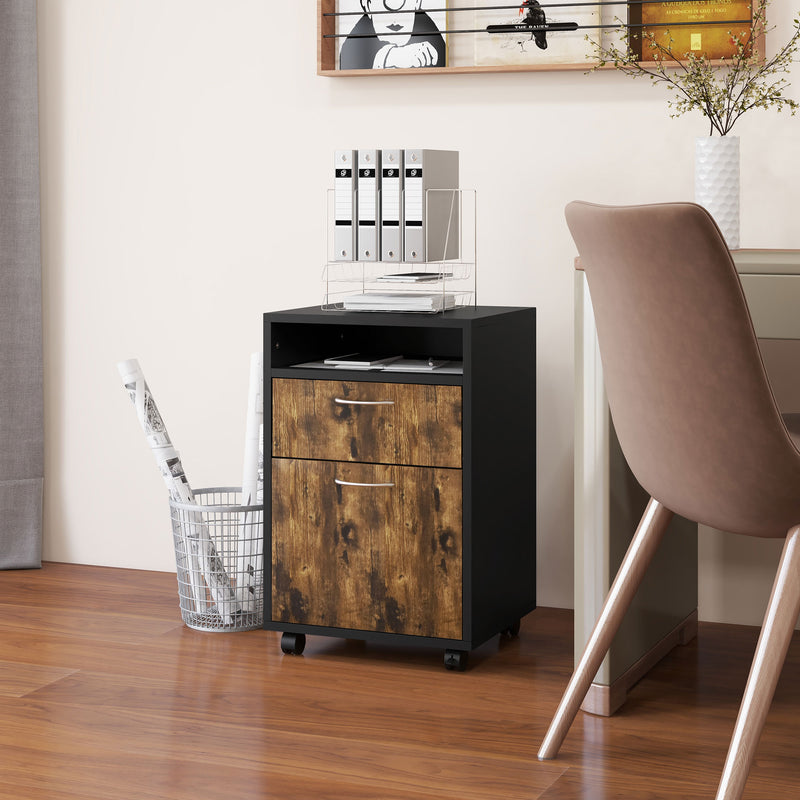 HOMCOM 60cm Filing Cabinet with Drawers and Open Shelf