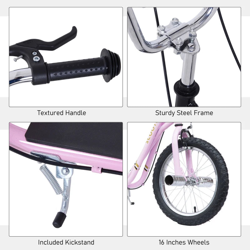 HOMCOM Teen Big Wheel Push Scooter -  Pink