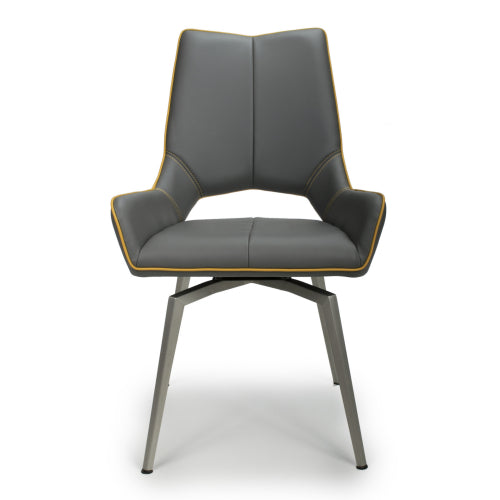Mako Swivel Leather Effect Graphite Grey Dining Chair