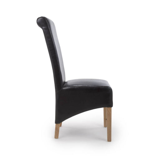 Krista Roll Back Bonded Leather Black Dining Chair