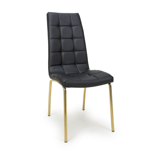 Jenner Leather Effect Black/Gold Dining Chair - Set Of 2