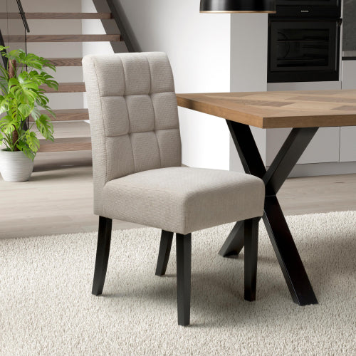 Moseley Waffle Flax Effect Natural Dining Chair in Black Legs