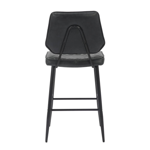 Garrick Real Leather Black Bar Stool
