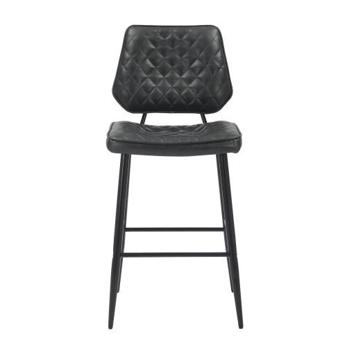 Garrick Real Leather Black Bar Stool
