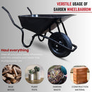 90 Litre 150kg Capacity Heavy Duty Outdoor Galvanised Pneumatic Metal Garden Wheelbarrow in Black