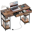 HOMCOM Computer Writing Desk With Power Outlets, Drawers, Shelves - White/Rustic Brown