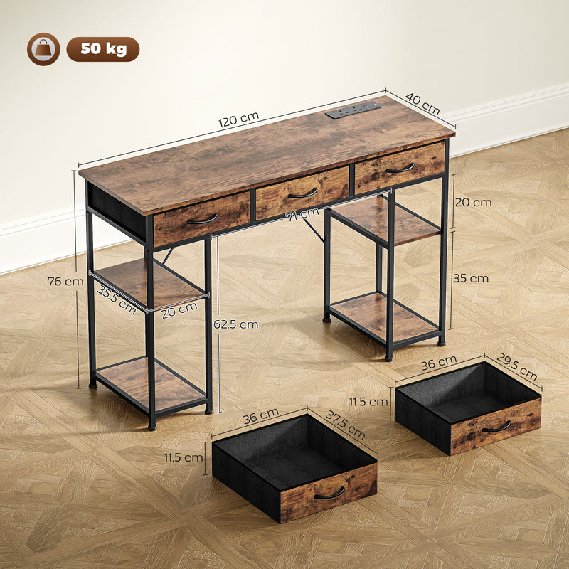 HOMCOM Computer Writing Desk with Power Outlets, Drawers, Shelves