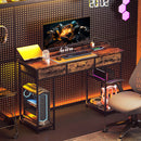 HOMCOM Computer Writing Desk With Power Outlets, Drawers, Shelves - White/Rustic Brown