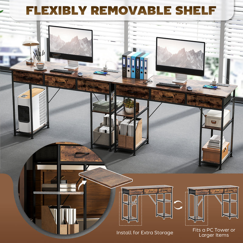 HOMCOM Computer Writing Desk with Power Outlets, Drawers, Shelves