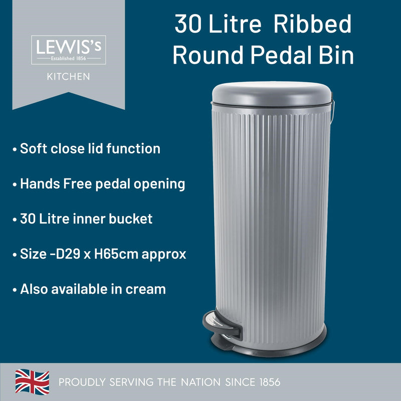 Lewis's 30 Litre Round Pedal Bin - Grey