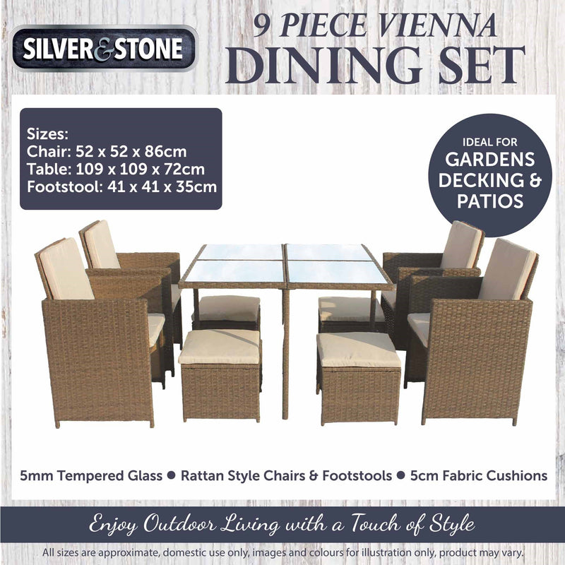 Vienna 9 Piece Rattan Cube Dining Set