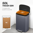 HOMCOM Pedal Bin With Soft-Close Lid, 50L Kitchen Bin With Carry Handle Grey