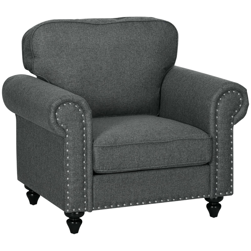 HOMCOM Mid-Century Armchair Upholstered Accent Chair w/ Wood Frame, Brown