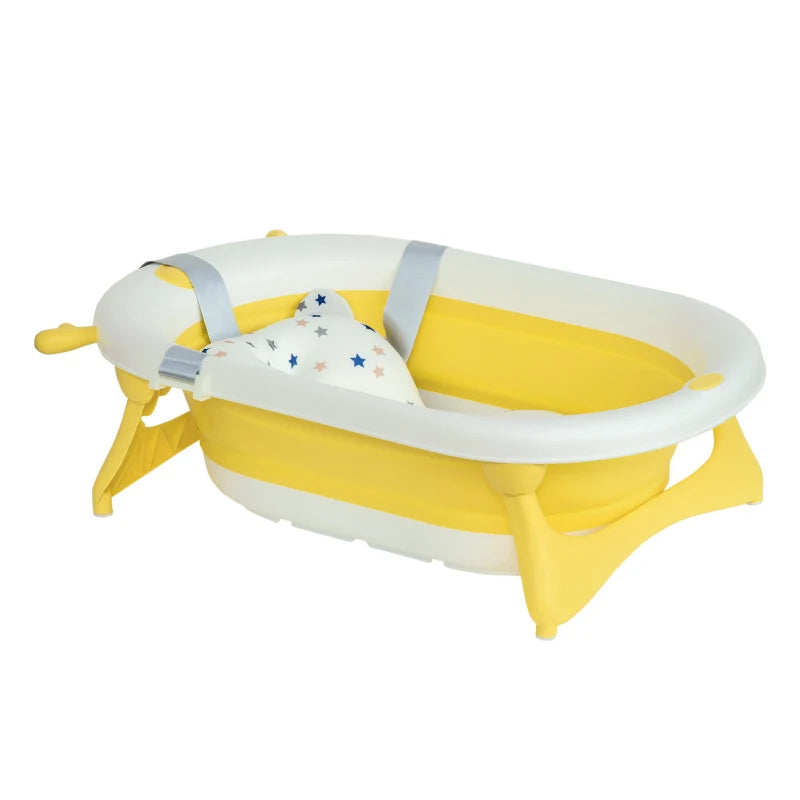 HOMCOM Baby Bath Tub Collapsible with Cushion - Yellow