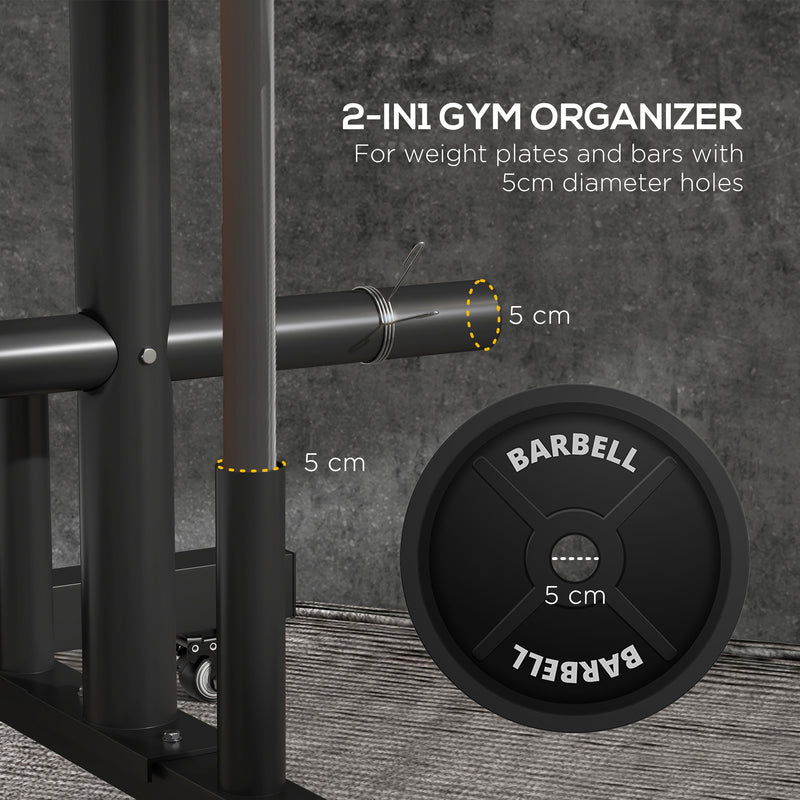 SPORTNOW Olympic Weight Plate Rack with 4 Wheels and 6 Fasten Clamps