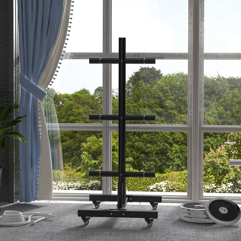 SPORTNOW Olympic Weight Plate Rack with 4 Wheels and 6 Fasten Clamps