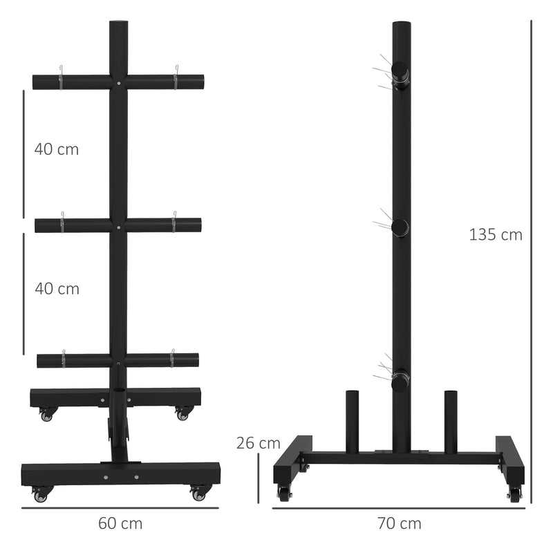 SPORTNOW Olympic Weight Plate Rack with 4 Wheels and 6 Fasten Clamps