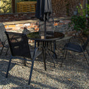 Outdoor 4 Person Round Glass Top Garden Dining Table & Chairs Set with Grey Havana Parasol & Base