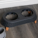 16cm x 9cm Grey Plastic Raised Double Pet Bowl Feeding Station with Stand
