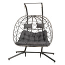 Samuel Alexander 2 Seater Hanging Garden Rattan Egg Chair With Steel Frame And Waterproof Cover In Grey