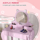 ZONEKIZ Kids Dressing Table, Cat Design W/ Mirror, Stool, Drawer, Storage Box