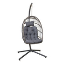 Samuel Alexander Grey Hanging Egg Chair With Stand Waterproof Cover And Cushions Steel Frame Rattan Outdoor Swing Chair Garden Seat Hammock Balcony Conservatory Furniture