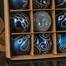 Set of 9 Shatterproof Deluxe Glitter Christmas Tree Baubles in Midnight Blue