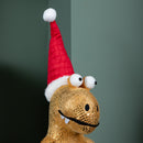 45cm Gold Plush Tyrone-Rex Dino Standing Christmas Decoration with Santa Hat