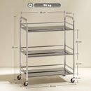 HOMCOM Kitchen Trolley on Wheels Serving Cart with Handles Silver