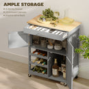 HOMCOM Rolling Kitchen Island Trolley Storage Cart w/ Rubberwood Top, Grey