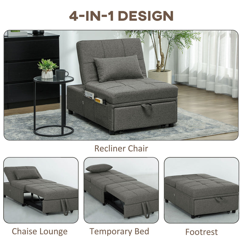 HOMCOM 4-in-1 Pull Out Sleeper Chair Bed with Pockets