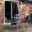 Samuel Alexander 4 Seater Garden Table And Chairs Set 4 Folding Chairs Outdoor Glass Table Garden Dining Set With Black Parasol Umbrella Patio Furniture Set