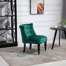 HOMCOM Velvet Accent Chair Tufted Wingback Chair W/ Rubber Wood Legs Dark Green