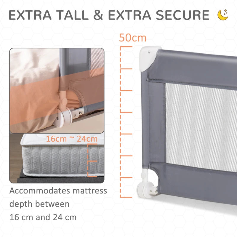 HOMCOM Children's Protective Bed-Side Guard - Grey