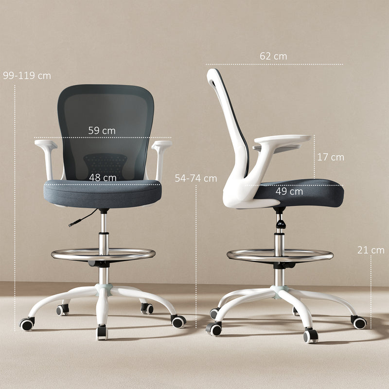 HOMCOM Mesh Draughtsman Chair, Ergonomic Drafting Chair
