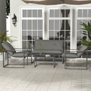 Outsunny 4 PCs Garden Sofa Set With 2 Armchairs Loveseat Coffee Table, Grey