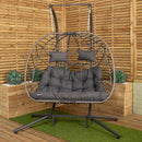 Samuel Alexander 2 Seater Hanging Garden Rattan Egg Chair With Steel Frame And Waterproof Cover In Grey