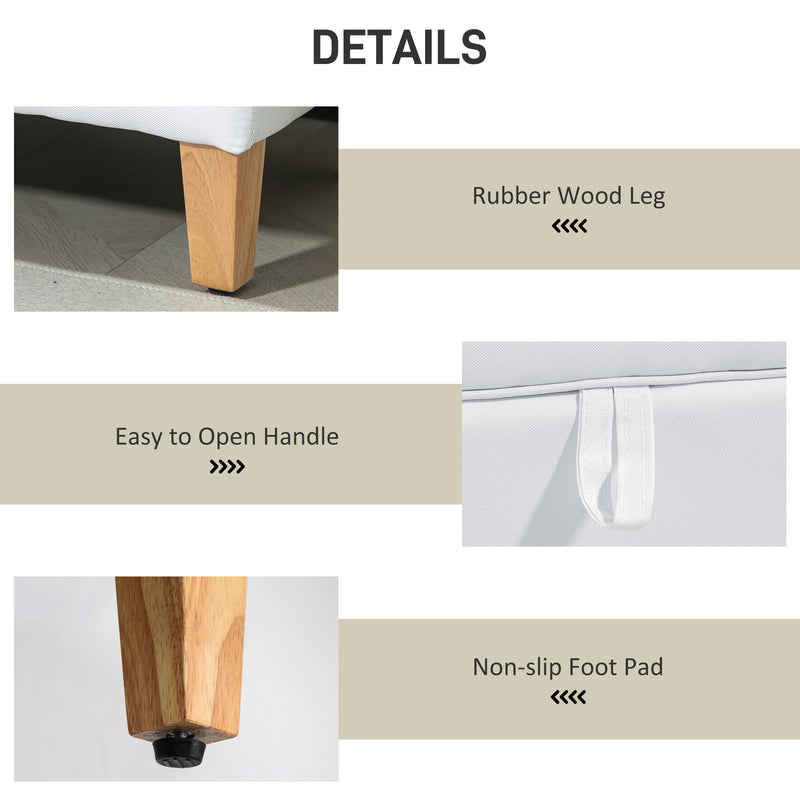 HOMCOM Linen Storage Ottoman Storage Box Footstool with Rubberwood Legs Cream