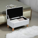 HOMCOM Linen Storage Ottoman Storage Box Footstool With Rubberwood Legs Cream