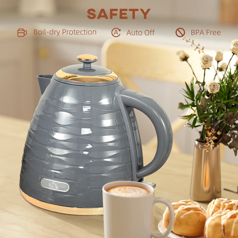HOMCOM Electric Kettle, Fast Boil, 1.7L, 3kW, Swivel, Ripple