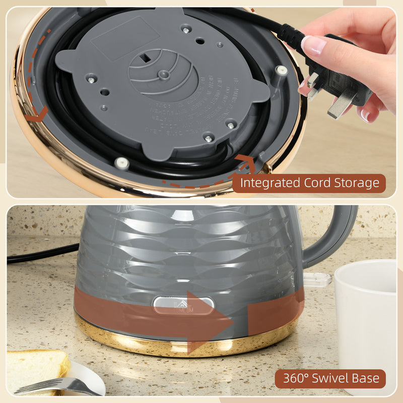 HOMCOM Electric Kettle, Fast Boil, 1.7L, 3kW, Swivel, Ripple