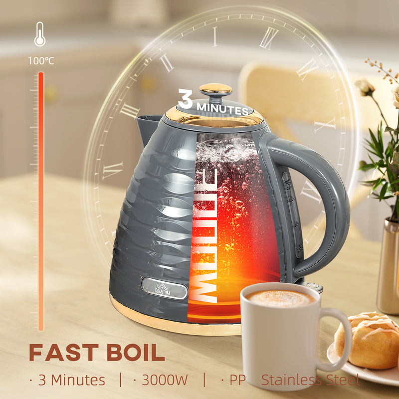 HOMCOM Electric Kettle, Fast Boil, 1.7L, 3kW, Swivel, Ripple