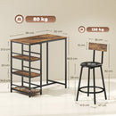 HOMCOM Space Saving Bar Table And PU Leather Stools For 2, Rustic Brown