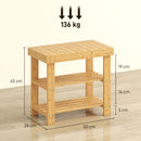 HOMCOM 3-Tier Bamboo Shoe Bench with 2 Shelves for Entryway, Wood Finish