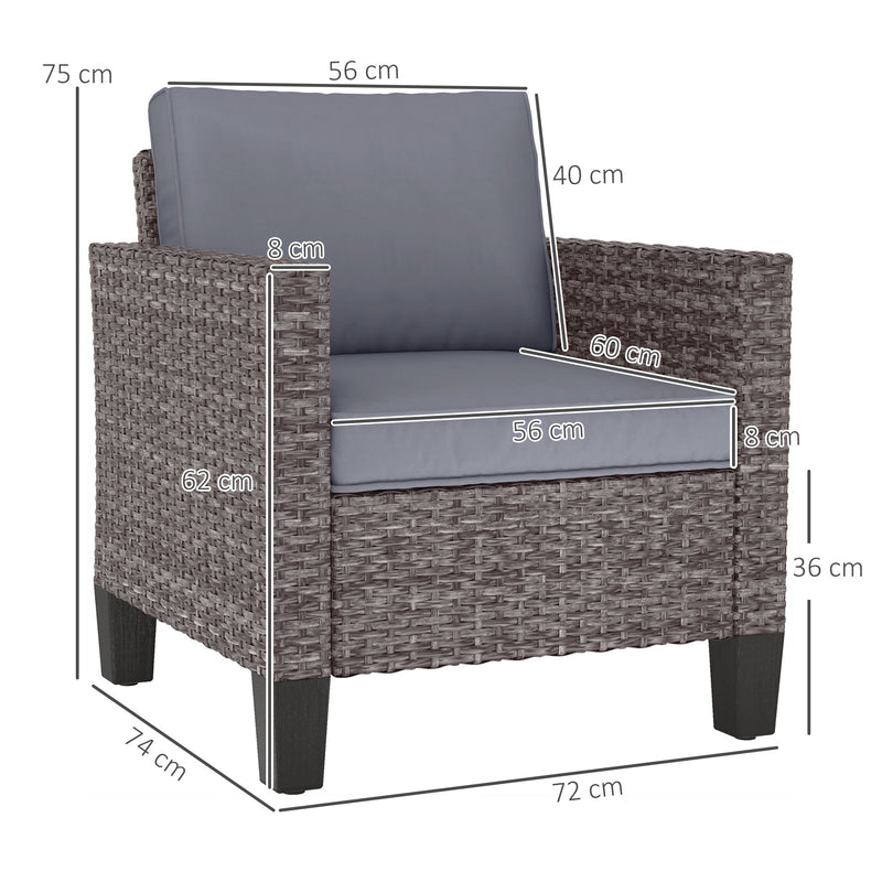 Outsunny Single Rattan Chair, Garden Armchair with Cushions