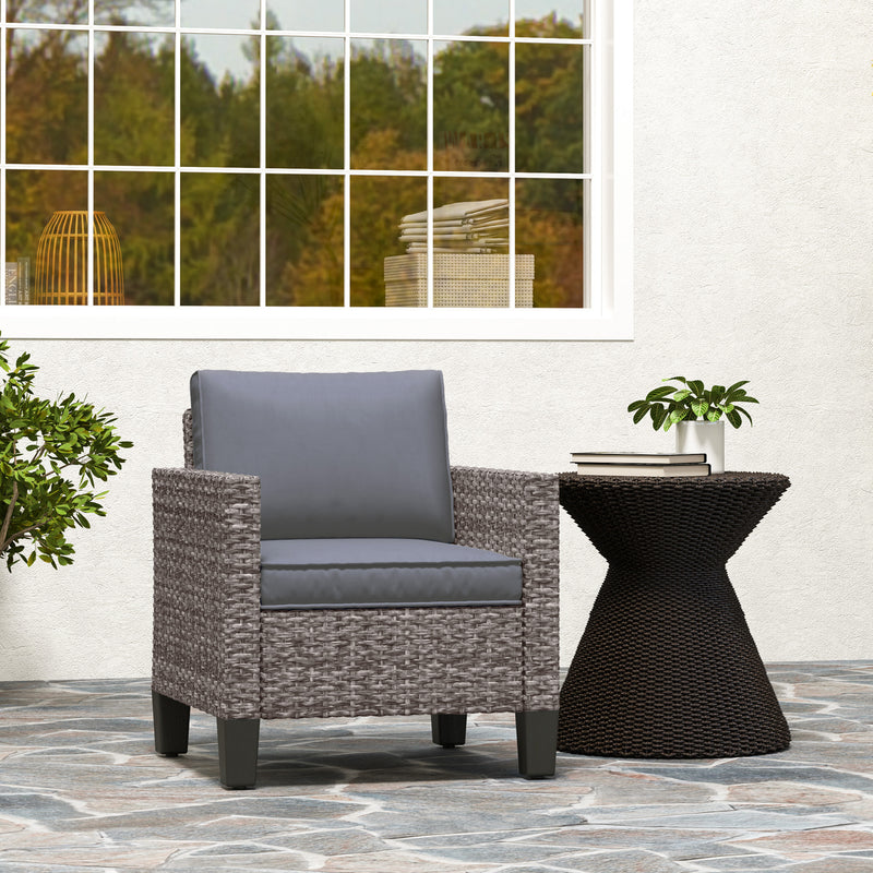 Outsunny Single Rattan Chair, Garden Armchair with Cushions