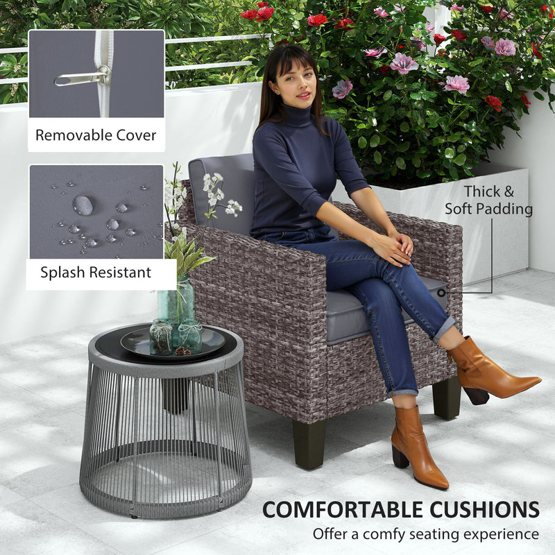 Outsunny Single Rattan Chair, Garden Armchair with Cushions