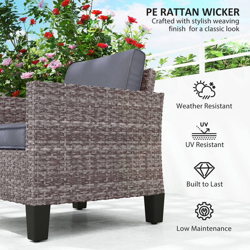 Outsunny Single Rattan Chair, Garden Armchair with Cushions
