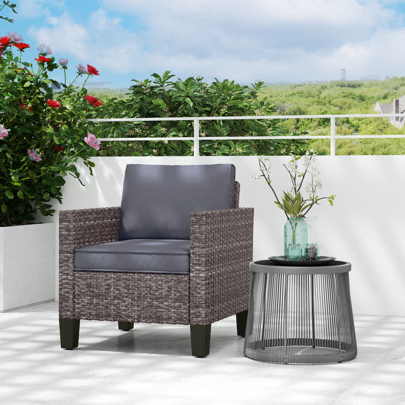 Outsunny Single Rattan Chair, Garden Armchair with Cushions